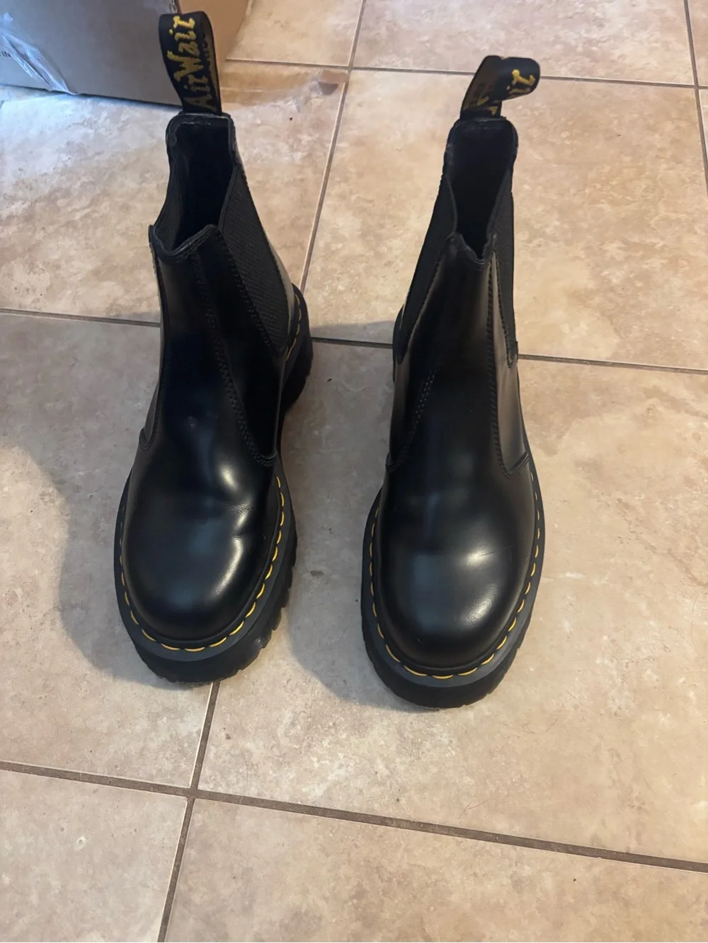 Dr. Martens Black Chelsea 2976 Boots with Yellow Stitching